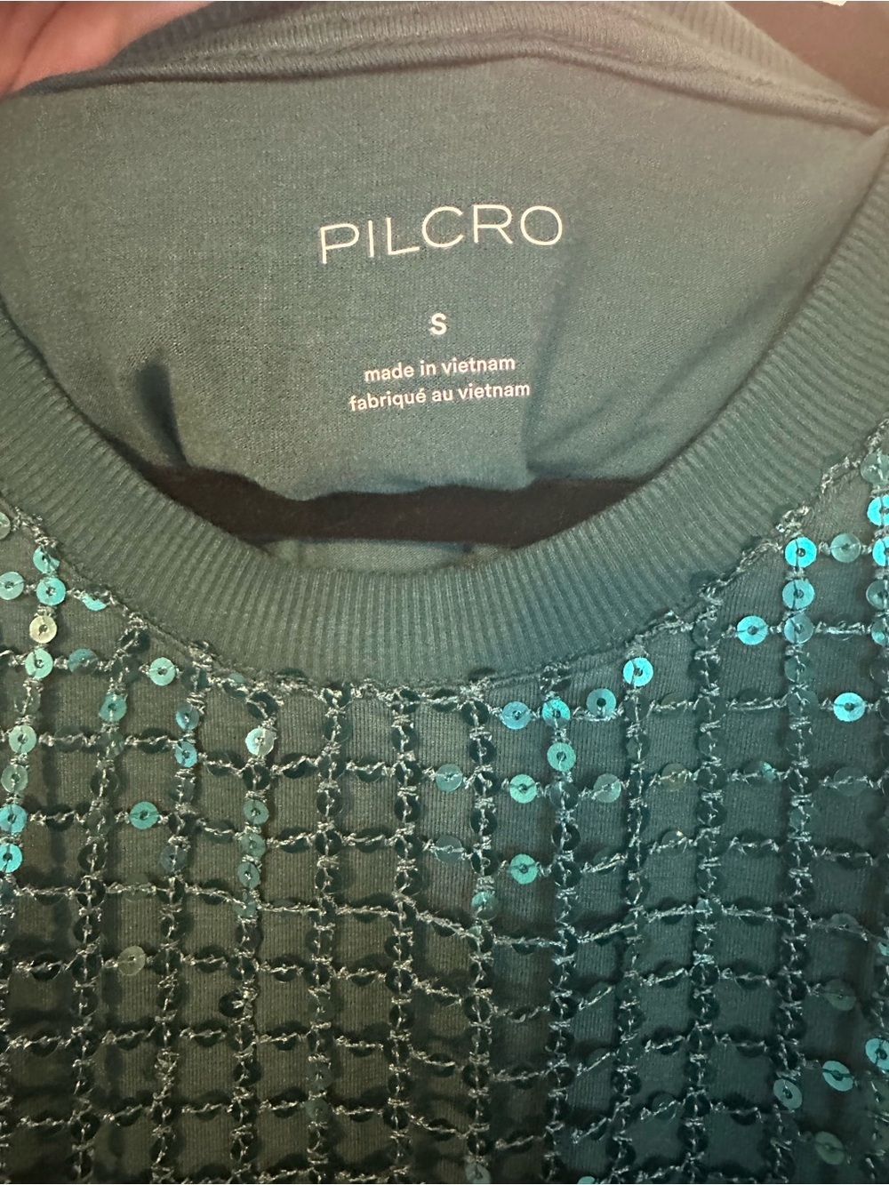 Pilcro Teal Sequin Mesh Pullover - Picture 4 of 7